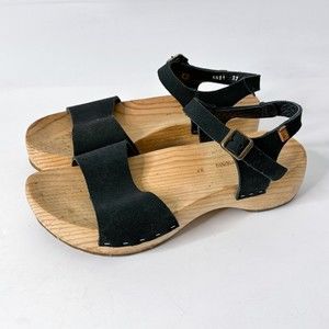 El Naturalista Shokunin Womens Black Ankle Strap Sandals 37 Wood Soles 5831 $179